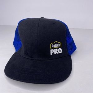 Lowes Pro Hat Employee Uniform Embroidered Black Blue Adjustable Trucker Mesh